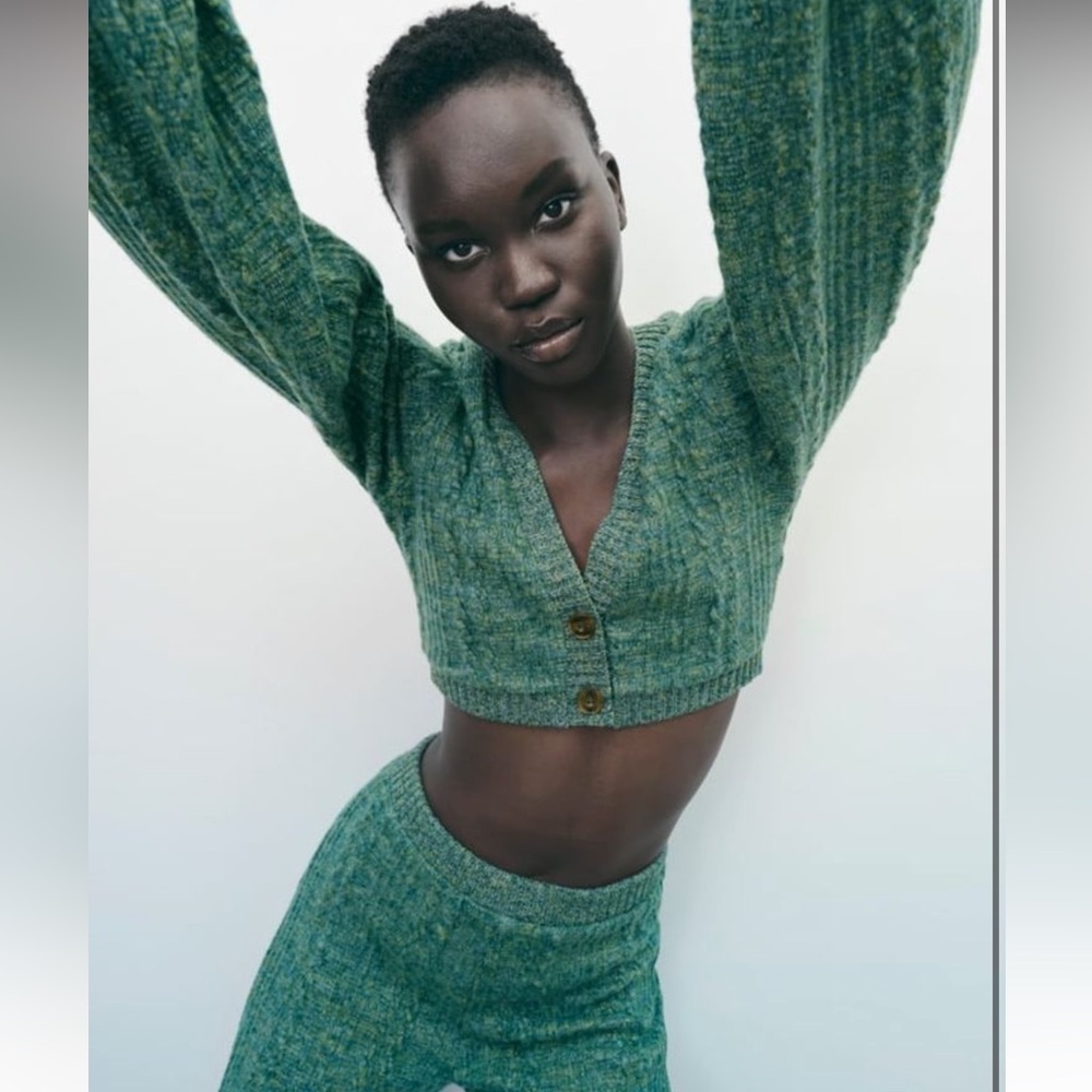 ZARA GREEN KNIT CO ORD SET, WORN ONCE GREAT CONDITION! SIZE SMALL! 3 PIECE!